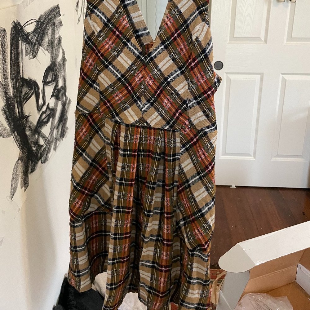 Small Free People Plaid Brown Mini Dress